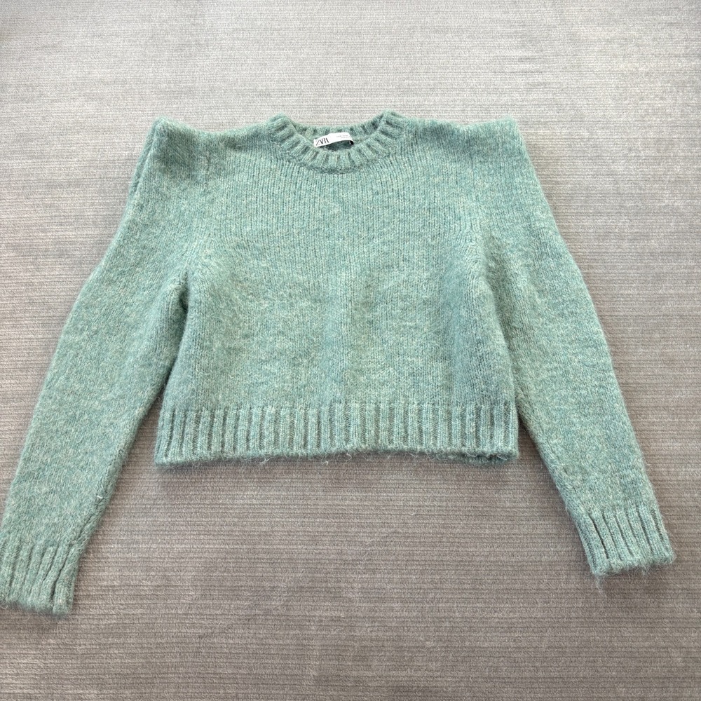Zara Sweater Women M‎ Blue Knit Academia Coastal Preppy Structured Sleeve Soft